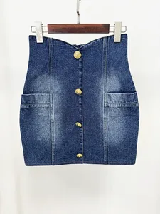 EN STOCK, lo más nuevo de 2024, chaqueta de pasarela de diseñador, chaqueta vaquera con botones de León cruzados ajustados para <span class=keywords><strong>mujer</strong></span>, minifalda - Product Image 5