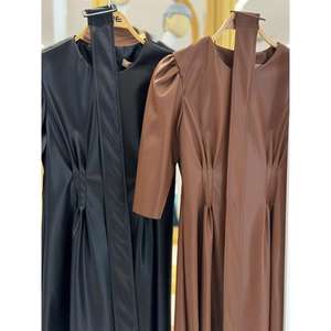 Vestido de cuero S6K con mangas abullonadas y cinturón, corte acampanado, cintura elástica, para fiesta o casual, tejido 2921 - Product Image 2