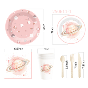 Artículos de Fiesta de Cumpleaños DAMAI Rosa Espacial, Platos, Servilletas y Vasos con Temática de Luna, Estrellas y Planetas del Espacio Exterior para Niñas, Baby Shower - Product Image 5
