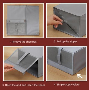 कस्टम ढहने वाले ऑक्शफोर्ड कपड़े जूते आयोजक भंडारण बॉक्स के साथ कमरे के उपयोग के लिए स्पष्ट दीवार के साथ - Product Image 2