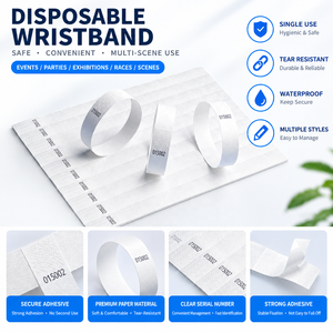 Pulseras de Papel Blancas Impresas para Eventos, Control de Acceso, Seguridad, Fiestas, Festivales, Viajes - Product Image 1