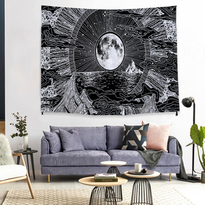 Mandala tapiz blanco y negro de impresión Digital rectángulo colgante de pared tapiz pelo corto de tapiz - Product Image 6