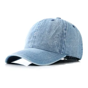 Toptan özelleştirilmiş nakış logonuz boş düz pamuklu Denim yıkanmış sıkıntılı baba şapkası beyzbol şapkası