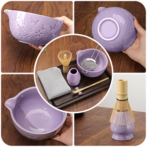 Ensemble de thé matcha traditionnel japonais de haute qualité, 7 pièces, bol gravé, fouet en bambou, motif papillon, céramique matcha - Product Image 6