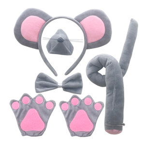 Serre-tête en tissu pour enfants, motif tête d'animal, décorations de fête d'<span class=keywords><strong>Halloween</strong></span>, oreilles de souris grises en peluche douce, avec nœud, prix d'usine, vente chaude - Product Image 1