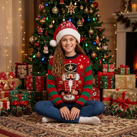 Tricotage Jacquard Personnalisé OEM pour Enfants Filles, Motif Casse-Noisette de Noël, Idéal pour Séances Photo de Famille en Vacances