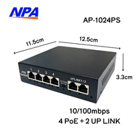 Switch PoE de 4 puertos 10/100Mbps con 2 puertos de enlace ascendente, compatible con AI Watchdog, estable para cámaras IP y AP de red 1024PS