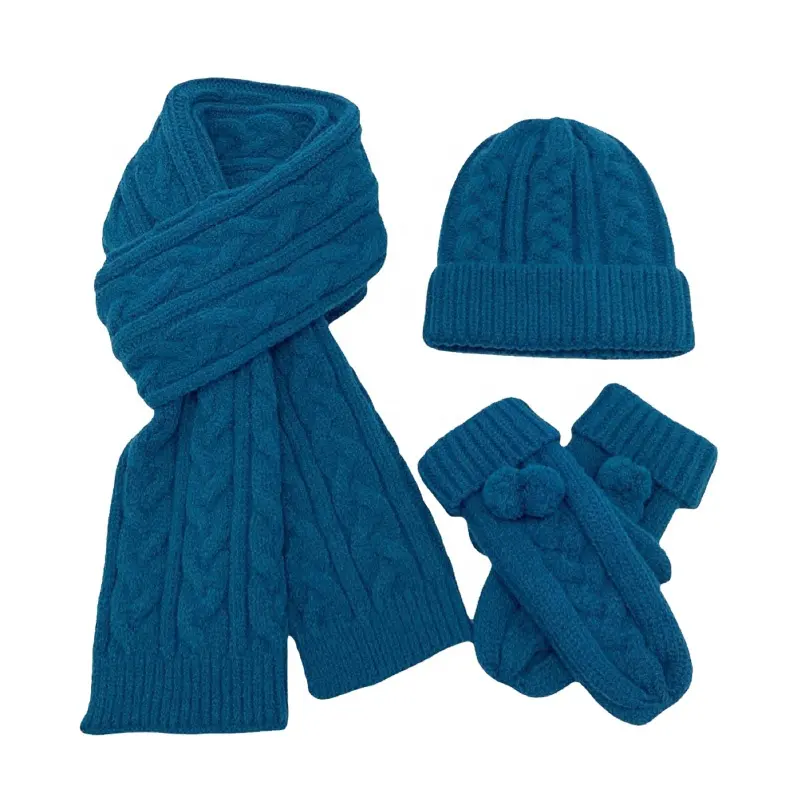 Chapeaux et écharpe épais pour enfants, ensemble d'écharpe, en tricot, nouvelle collection hiver 2022, couleur unie, à la mode, en stock
