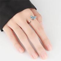 Bague ouverte anti-stress en argent sterling 925 avec zircone cubique et motif papillon rotatif