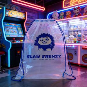Sac à dos personnalisé transparent en PE avec cordon de serrage pour machine à griffes, sac promotionnel pour jouets d'arcade, rangement d'équipement sportif et de gym - Product Image 3