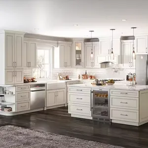 Factory High-end Custom All Solid Wood Cabinet Furniture Classic French Kitchen Cabinets Ready To Assemble