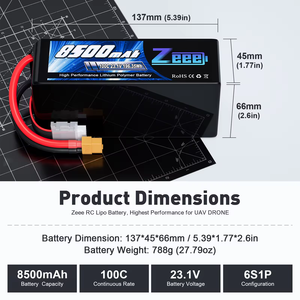 ZEEE ドローンバッテリー HV 高電圧 高エネルギー密度 6S 22.8V 9000mAh 100C FPV <span class=keywords><strong>Lipo</strong></span> バッテリー（FPVレーシング＆産業用ドローン向け） - Product Image 4