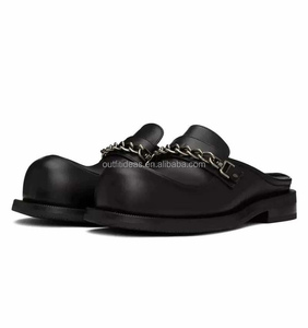 Zapatos de vestir Derby unisex de cuero 100% de alta calidad con correa y cadena, y mules de cuero negro con cadena y punta de bola para <span class=keywords><strong>hombre</strong></span> - Product Image 4