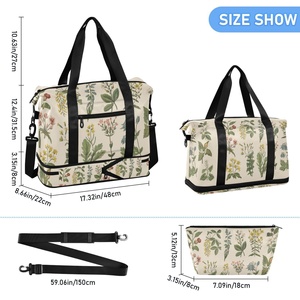 Custom Fashion Flower Print Overnight Bag Expandable Foldable Multi-function Sports Gym Women Duffel Bag - Product Image 2