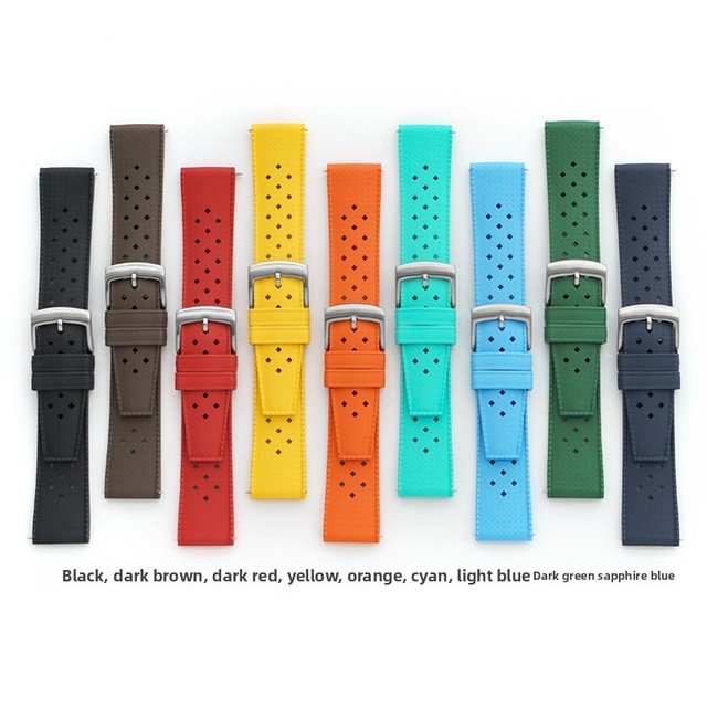 Fluoro Rubber Watch Strap Is Suitable for Diving Watches. 20mm and 22mm Rubber Watch Strap Accessories with Flat Connectors