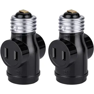 E26 to 2 Polarized Outlet Socket Adapter Standard (Medium) E26 Base Light Bulb to 2-Prong Outlet Plug Splitter Converter Black