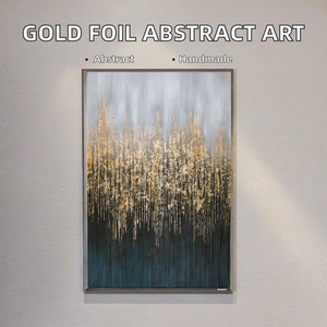 Dipinto Acrilico Moderno Fatto a Mano con Texture in Foglia d'Oro, Quadro Astratto Paesaggistico Decorativo da Parete con Cornice Dorata DL - Product Image 2