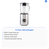 Blender portable rechargeable par USB, capacité de 800 ml, arrêt automatique, nettoyage automatique, 4 lames, récipient, mixeur pour smoothies