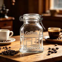 Pot en verre transparent en forme de maison 400 ml avec couvercle à clip hermétique pour le stockage du café, des grains de café lyophilisés et des bonbons - Vente en gros
