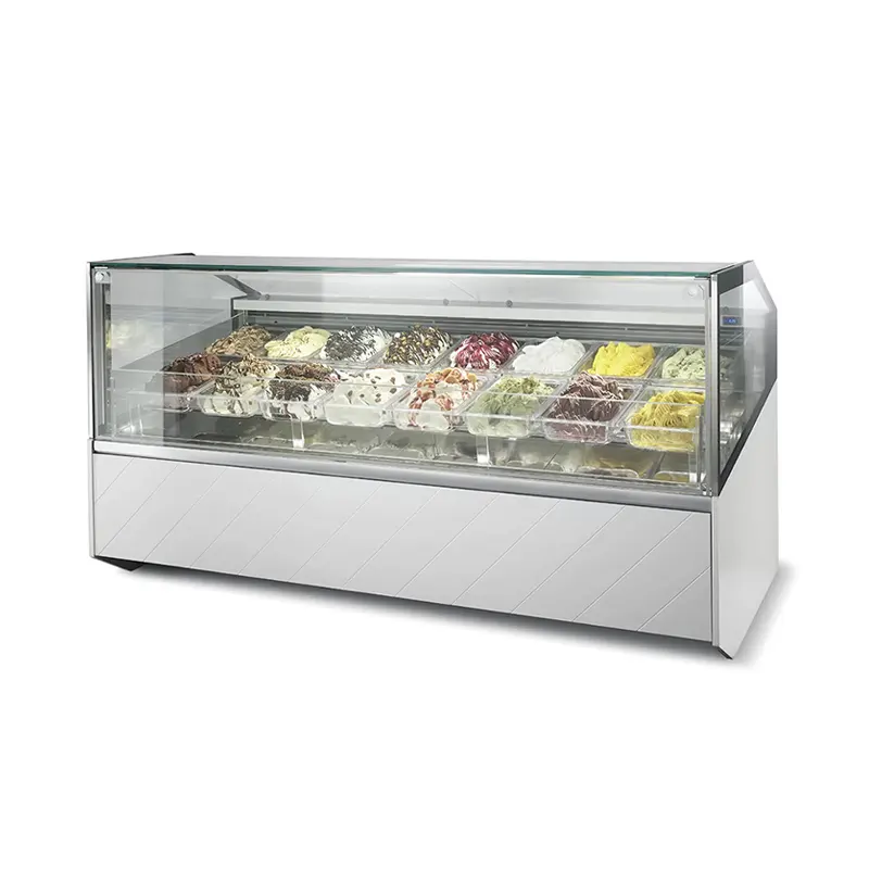 Prosky Freezer kaca Mini Gelato, es krim tampilan dalam vertikal dengan pintu kaca