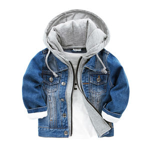 Veste en jean en coton à manches longues de haute qualité 2021, vente en gros, manteau à capuche double couche tendance pour garçons, vestes pour enfants - Product Image 2