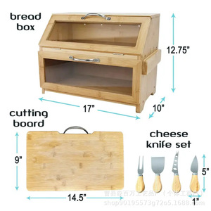 Caja de pan de bambú de doble capa con tabla de cortar, almacenamiento de cocina, forma rectangular para pan tostado - Product Image 4