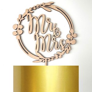 Herr & Frau Goldener Holz-Cake-Topper für Hochzeitstorten und Dessert-Torten - Product Image 1