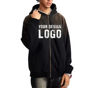 Sweat-shirt à capuche pour homme, décontracté, couleur dégradée, fermeture éclair intégrale, nouveau design, épaules tombantes, vintage, lavé, zippé, ample - Product Image 5