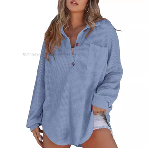 Camisa de Manga Larga con Cuello y Tejido Waffle para Mujer, la Más Vendida, a la Moda - Product Image 3