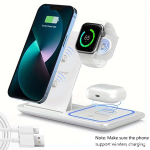 Soporte de cargador inalámbrico 3 en 1 para iPhone 16 15 14 13 12 <span class=keywords><strong>Apple</strong></span> <span class=keywords><strong>Watch</strong></span> S10/9/8 <span class=keywords><strong>Airpods</strong></span> 4 <span class=keywords><strong>Pro</strong></span> <span class=keywords><strong>2</strong></span> Estación de carga rápida plegable - Product Image 2