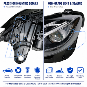 Faro a LED per <span class=keywords><strong>Mercedes</strong></span> Classe E <span class=keywords><strong>W213</strong></span> <span class=keywords><strong>2016</strong></span>-2020 Modello Vecchio Alta Specifica Doppio DRL OE 2139066501 2139069601 Montaggio Diretto di Fabbrica - Product Image 4