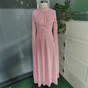 Vestido Largo Elegante para Mujer con Cuello Alto, Pliegues y Cuentas, Largo hasta el Suelo, Estilo Noche, Cintura Imperio, Cierre Frontal con Cremallera - Product Image 4