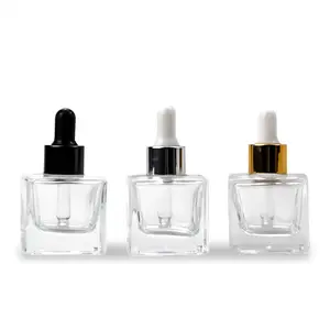 Custom 1oz 30ml Colored Glass Dropper Bottle for Cosmetic Frosted Serum Bottle Yellow Amber Cosmetic Square Bottles
