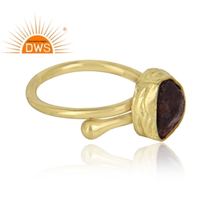 Girls Fashion Brass <b>Ring</b> 18k Gold Plated Brass Jewelry Wholesale Rough Bold Red <b>Garnet</b> Gemstone <b>Ring</b> - Product Image 2
