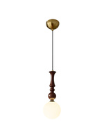 Lustre suspendu minimaliste en verre laiteux avec tige en bois de noyer, style moderne du milieu du siècle, pour chambre à coucher et salon