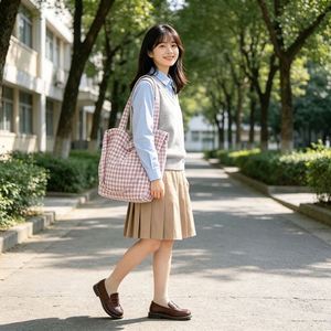 Checkered Canvas Tote <b>Bag</b> <b>Large</b> Capacity Shoulder Crossbody Reusable Shopping Handbag for Women Travel Beach Daily - Product Image 3
