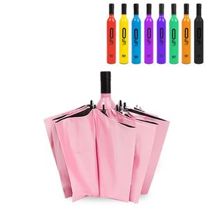 Parapluie pliable compact personnalisé, résistant au vent, automatique, avec logo, 3 plis, parapluie pliable en forme de bouteille de vin - Product Image 3