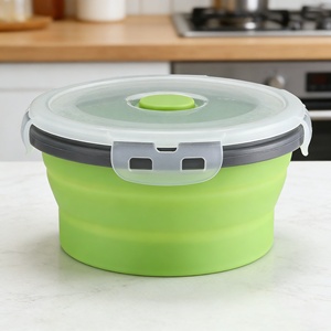 Recipientes Redondos Plegables para Almacenamiento de Alimentos, Recipientes de Silicona para Almuerzo Aptos para Lavavajillas con Tapa Hermética para Microondas - Product Image 2