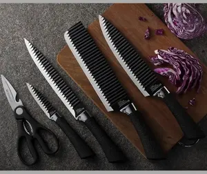 EVERRICH OEM/ODM स्टेनलेस स्टील बहु रंगारंग रसोई के चाकू सेट में उपहार बॉक्स के साथ काले गैर-छड़ी