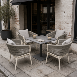 Conjunto de Jantar para Pátio Externo para 4 Pessoas, Mesa de Alumínio WPC de 5 Peças com 4 Cadeiras de Corda Trançada, Conjunto à Prova d'Água, à Prova de Sol e à Prova de Ferrugem para Área da Piscina - Product Image 6
