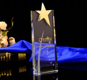 क्लासिक K9 रिक्त अनुकूलित धातु स्टार क्रिस्टल ट्रॉफी और पुरस्कार ग्लास पट्टिका खेल पुरस्कार