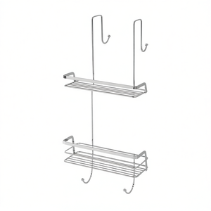 Étagère rectangulaire à 2 niveaux avec crochet de douche, chrome poli, longueur 25,5 cm, largeur 11 cm, rangement pour salle de bain - Product Image 3