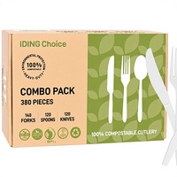 Ensemble de couverts modernes compostables résistants à la chaleur, 380 pièces, 140 fourchettes, 120 cuillères, 120 couteaux, écologiques, blancs