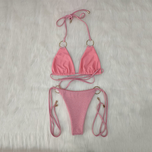 Nouveau <span class=keywords><strong>Maillot</strong></span> <span class=keywords><strong>de</strong></span> <span class=keywords><strong>Bain</strong></span> 2022 en Tissu Pailleté Couleur Unie, Bikini Sexy avec Accessoires Dorés, Bikini Diamant, Vente en Gros - Product Image 4