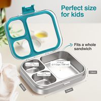 Boîte à lunch bento en acier inoxydable bleue 3,38 tasses, 3 compartiments, résistante au congélateur, résistante à la chaleur, compatible lave-vaisselle, Tritan transparent, anti-fuite