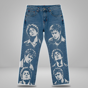 Jean en denim imprimé pour homme 100% coton, taille mi-haute, devant plat, tissu peigné, coupe droite, style décontracté, streetwear, pantalon de travail - Product Image 2