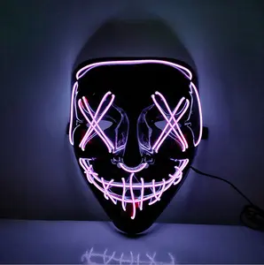 HF 2023 Hot Sale Halloween Mask Led Glowing Mask Black V Word With Blood Horror Facepiece