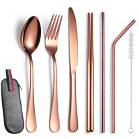 Ensemble de couverts de voyage portables en acier inoxydable, couteau, fourchette, cuillère