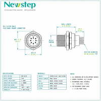 Connecteur M12 à 8 broches de type A, femelle et mâle, pour circuit imprimé, contacts plaqués or, étanche IP67, prise industrielle pour la robotique et l'automatisation