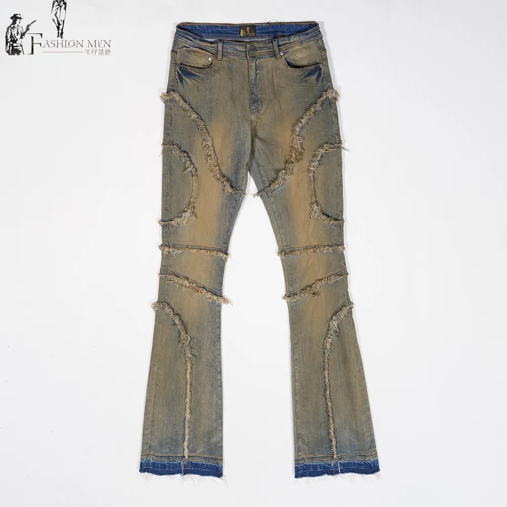 Moda Jeans Meninos Personalizados Crianças Empilhando Jeans Men's Flared Pants Wide Leg Men's Jeans Pants